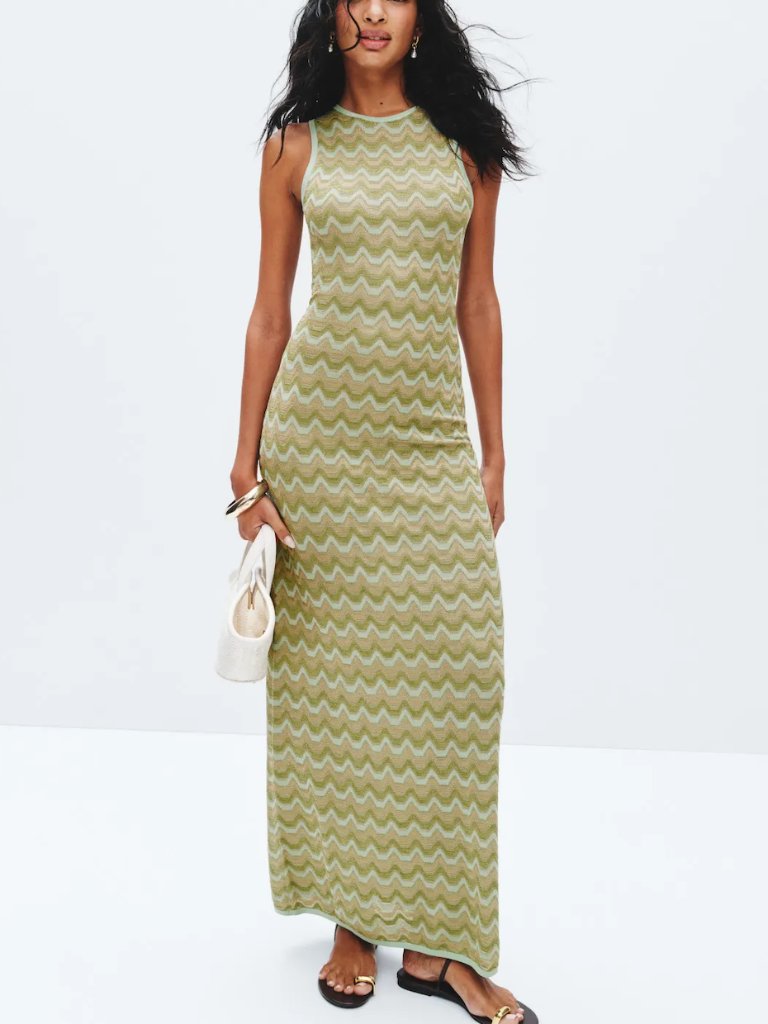 Devon Windsor Dalia Maxi Dress In Green Stripe Sundress Sun Dress Medium M